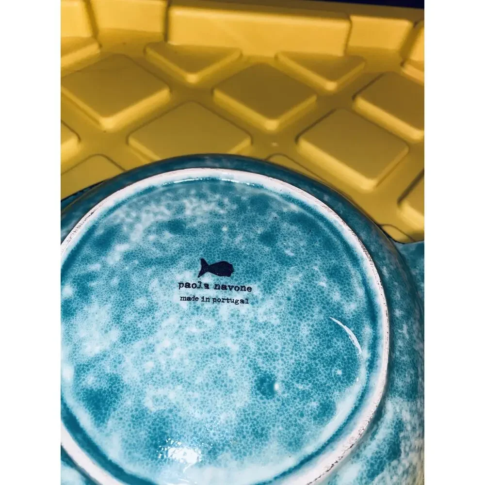 X2 Lot Paola Navone Fish Deep Serving Plate Bowl Teal & Black Crate & Barrel 12”